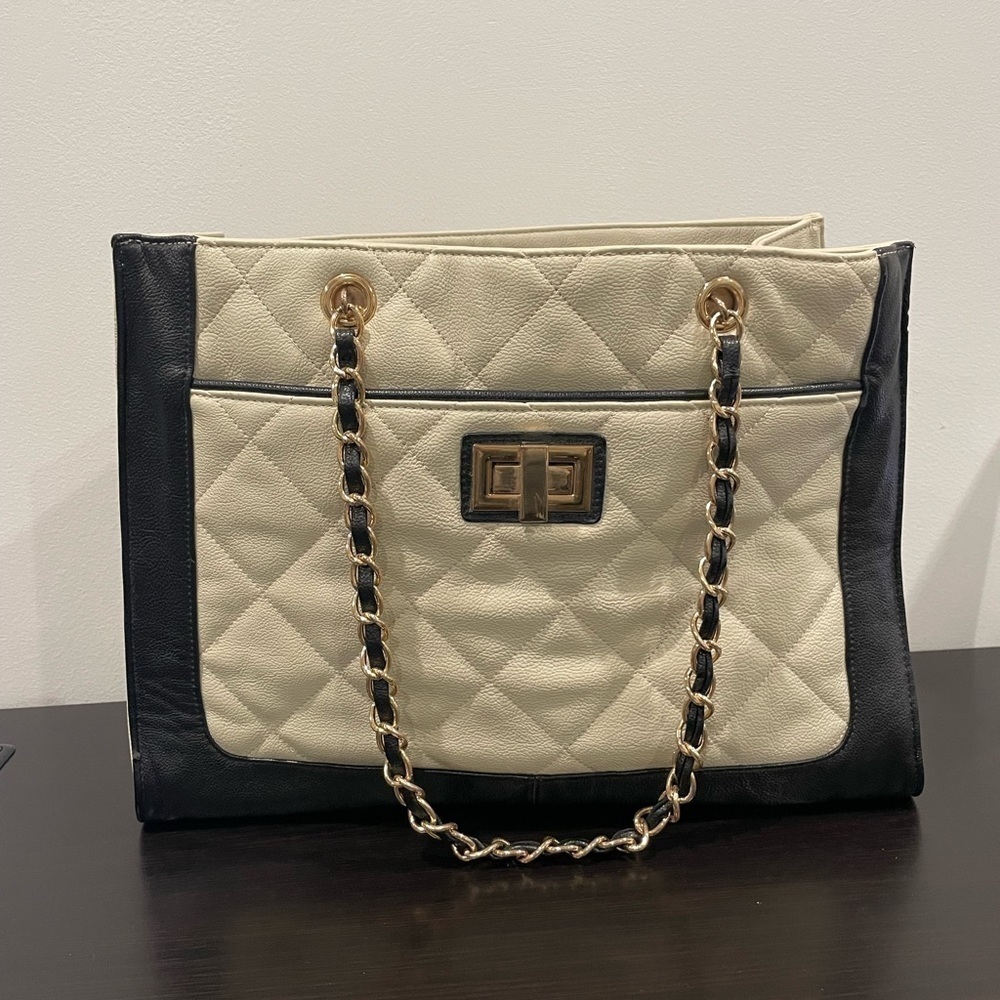 Poppie Jones Beige and Black Shoulder Bag